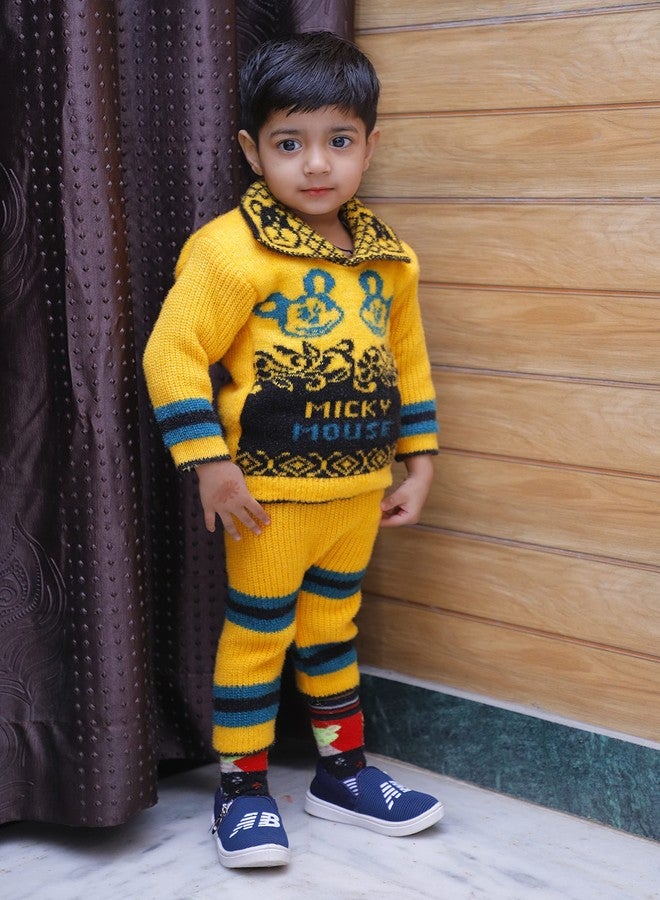 Shivarth Winter Woolen Sweater with Pajyama Collar Full Sleeve Striped (1-2 Years Set of 2) Design Cartoon Printed Multicolour Pullover Sweater for Baby Girl - Image 4
