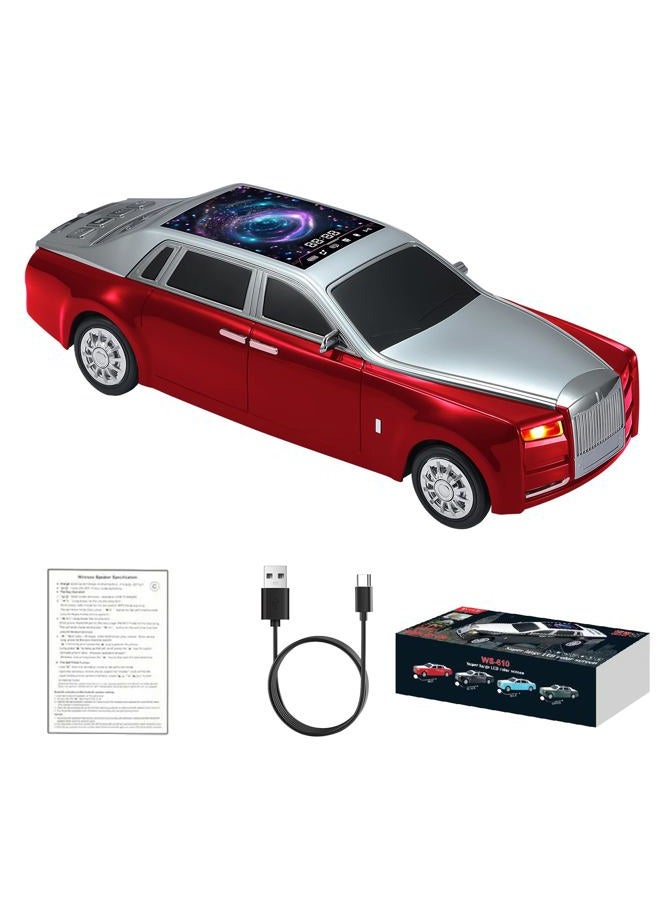 WSTER WS-610 Luxury Sedan Replica Bluetooth Speaker – LED Starry Sky Screen Display, HD Sound, TWS Stereo,FM Radio, USB/TF Playback, Built-in Microphone, Portable Wireless Gift for Car Enthusiasts (Red) - Image 1