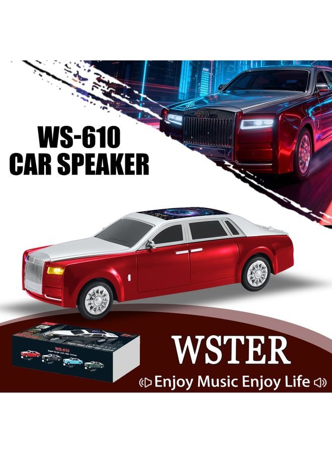 WSTER WS-610 Luxury Sedan Replica Bluetooth Speaker – LED Starry Sky Screen Display, HD Sound, TWS Stereo,FM Radio, USB/TF Playback, Built-in Microphone, Portable Wireless Gift for Car Enthusiasts (Red) - Image 2