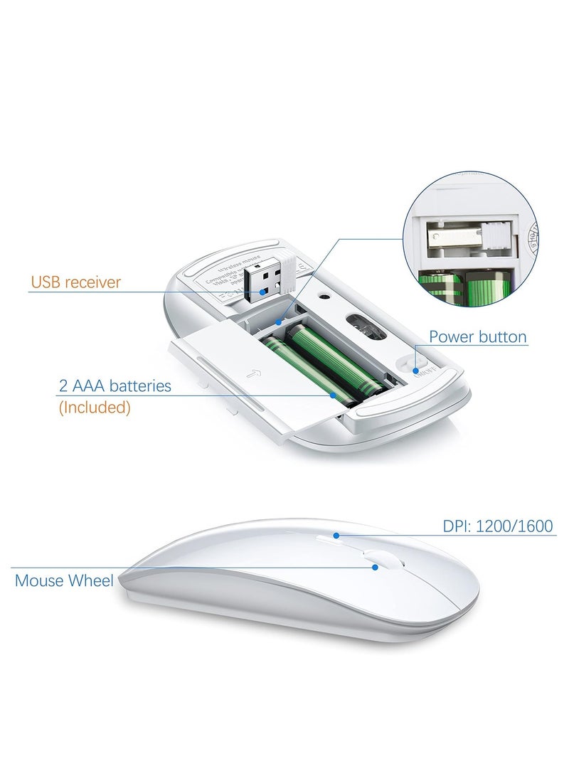 Excefore Wireless Keyboard and Mouse Ultra Slim Combo, 2.4G Silent Compact USB Mouse and Scissor Switch Keyboard Set with Cover, 2 AA and 2 AAA Batteries, for PC/Laptop/Windows/Mac - White - Image 4