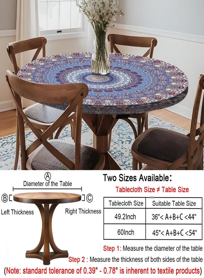 opstellen Fitted Vinyl Round Tablecloth for 36-44" Table Boho Waterproof Reusable Summer Fall Tableclothes Campers Inside Outdoors Supplies Dining Room Kitchen Needs White Elephant Gifts - Image 2