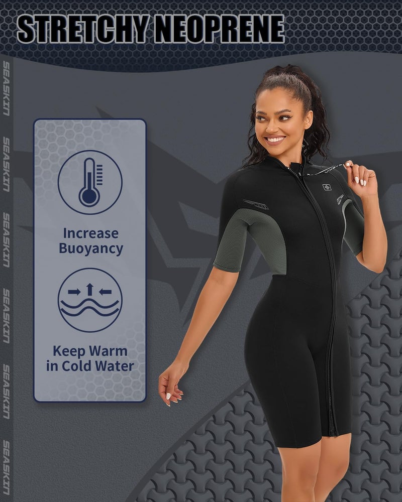 Seaskin Shorty Wetsuits for Womens 2mm Front Zip Diving Suits - Image 3