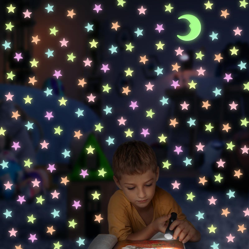 Aooyaoo Glow in The Dark Stars and Moon for Ceiling - 200 Pcs Colorful 3D Glowing Stars for Kids Room Decor - Luminous Stickers Create a Realistic Starry Sky Ceiling Decor - Image 2