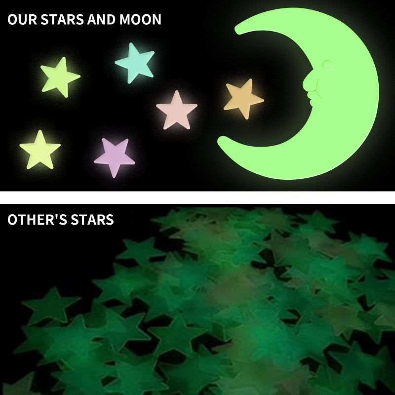 Aooyaoo Glow in The Dark Stars and Moon for Ceiling - 200 Pcs Colorful 3D Glowing Stars for Kids Room Decor - Luminous Stickers Create a Realistic Starry Sky Ceiling Decor - Image 3