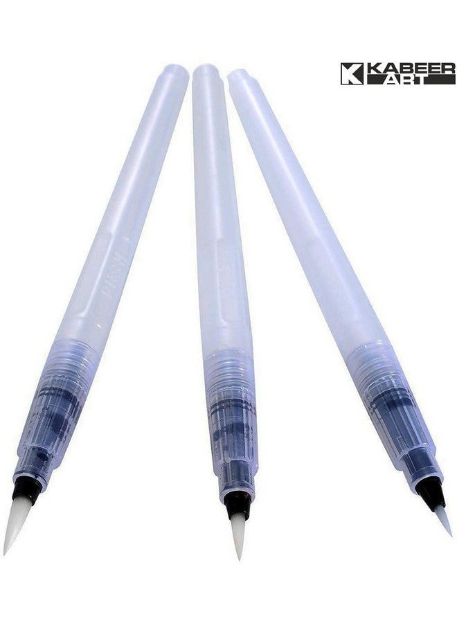 KABEER ART Nylon 3 Sizes Water Brush Pen For Watercolor Calligraphy Drawing Tool Marker|White - Image 2