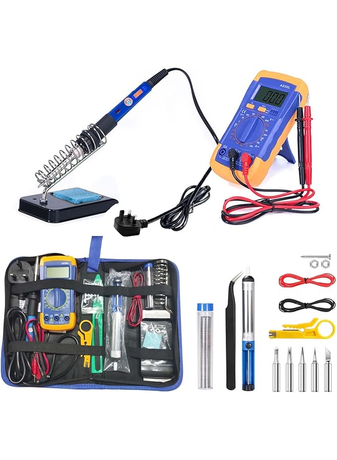 erorex Soldering Iron Kit Temperature Adjustable 60W 220 480℃ Professional Electronic Welding Tool Set With Digital Multi Meter Soldering Iron Stand Tips Desoldering Pump Tweezer Wire Stripper Clean Sponge - Image 1