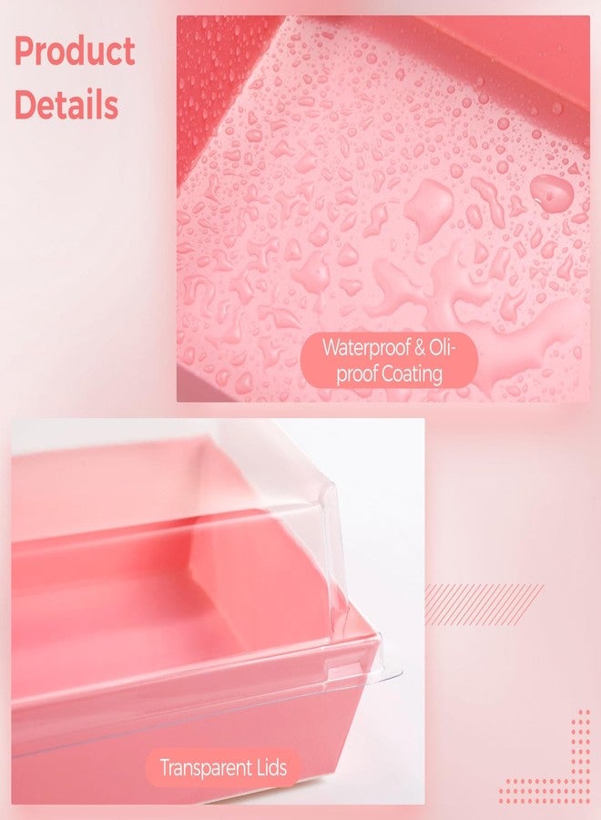Homaisson 150 Pcs Disposable Cake Containers with Lids, Charcuterie Boxes, Square Pink Dessert Storage, Transparent Plastic Covers, Includes 1 Roll Cotton String for Easy Packaging - Image 4