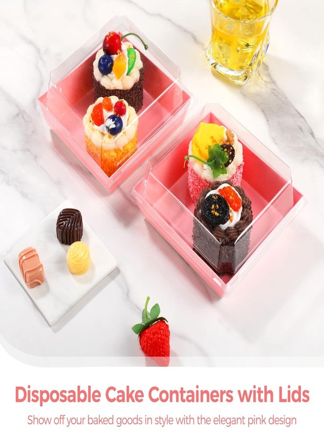 Homaisson 150 Pcs Disposable Cake Containers with Lids, Charcuterie Boxes, Square Pink Dessert Storage, Transparent Plastic Covers, Includes 1 Roll Cotton String for Easy Packaging - Image 2