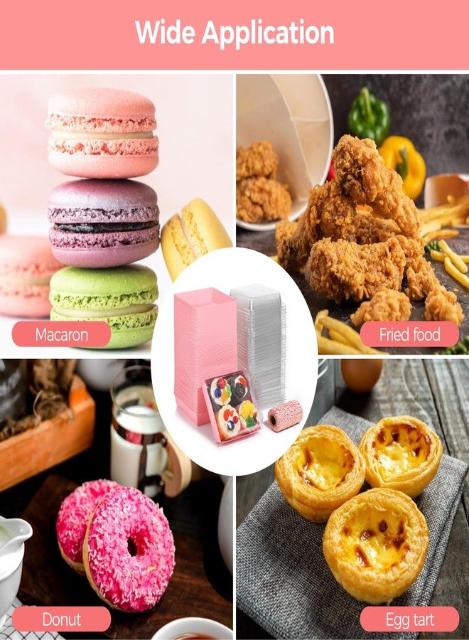 Homaisson 150 Pcs Disposable Cake Containers with Lids, Charcuterie Boxes, Square Pink Dessert Storage, Transparent Plastic Covers, Includes 1 Roll Cotton String for Easy Packaging - Image 5