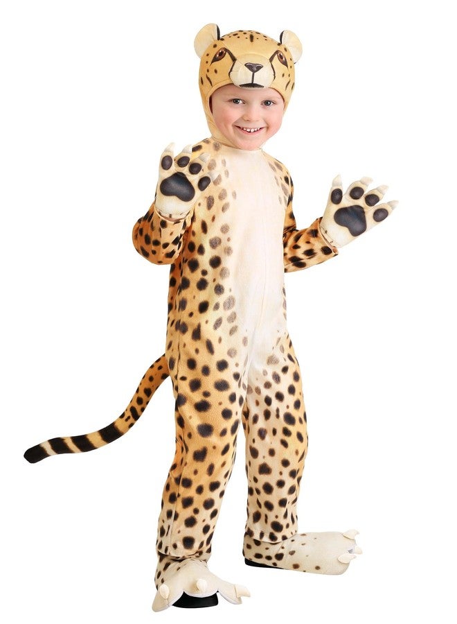 Fun Costumes Cheerful Cheetah for Toddlers Plush Jumpsuit, Yellow 4T - Image 1