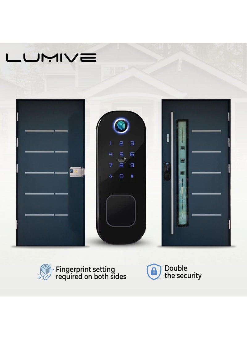LUMIVE - Lumive Double-Sided Smart Door Lock - Fingerprint Entry WiFi Smart Lock, Passcode, Remote App Unlocking, 5x Smart Cards, Keys, Outdoor Smart Door Lock,Fits Doors 35-70mm - Image 1