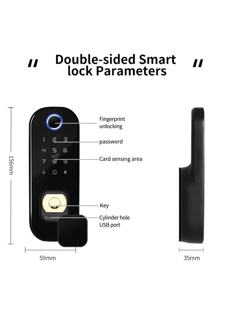 LUMIVE - Lumive Double-Sided Smart Door Lock - Fingerprint Entry WiFi Smart Lock, Passcode, Remote App Unlocking, 5x Smart Cards, Keys, Outdoor Smart Door Lock,Fits Doors 35-70mm - Image 1