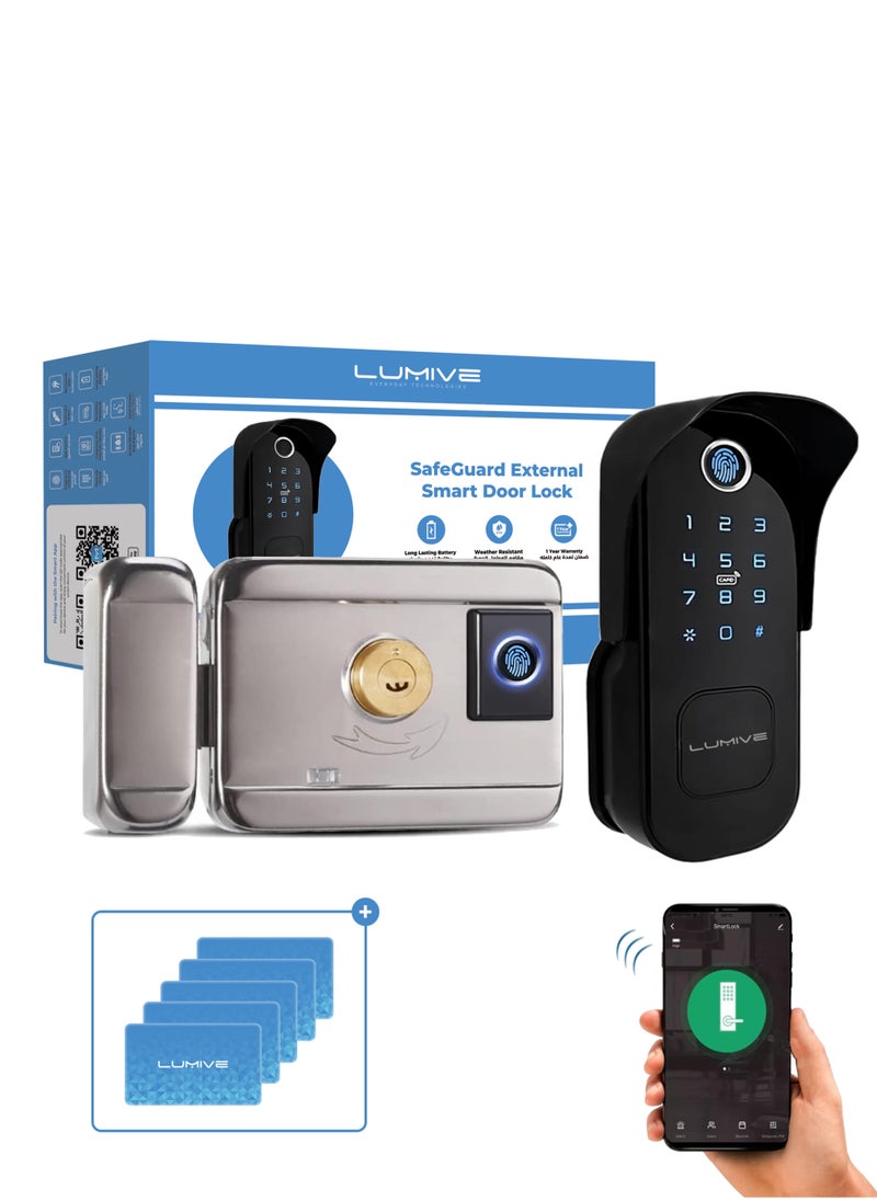 LUMIVE - Lumive Double-Sided Smart Door Lock - Fingerprint Entry WiFi Smart Lock, Passcode, Remote App Unlocking, 5x Smart Cards, Keys, Outdoor Smart Door Lock,Fits Doors 35-70mm - Image 1