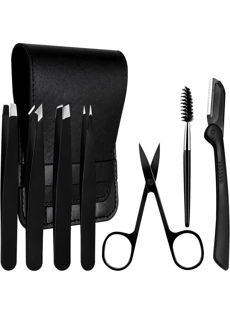 7pcs Eyebrow Tweezer Set,  Professional Plucker Tweezers Set with Curved Scissors, Eyebrow Razor & Eyebrow Brush, Precision Tweezers for Eyebrow, Facial Hair, Splinter, Ingrown Hair Removal - Image 1
