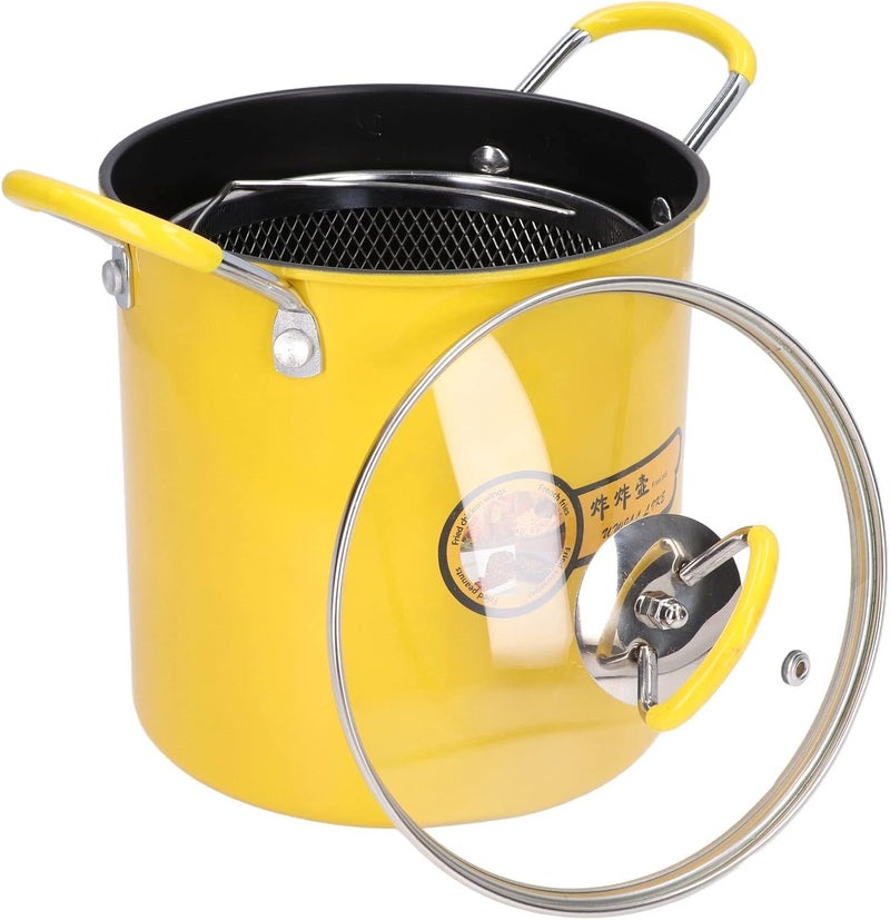 3L Mini Deep Fryer Pot, Fryer Basket Stainless Steel Deep Fryer Pot with Oil Filter Rack Lid for Home Kitchen Fryer Yellow - Image 2