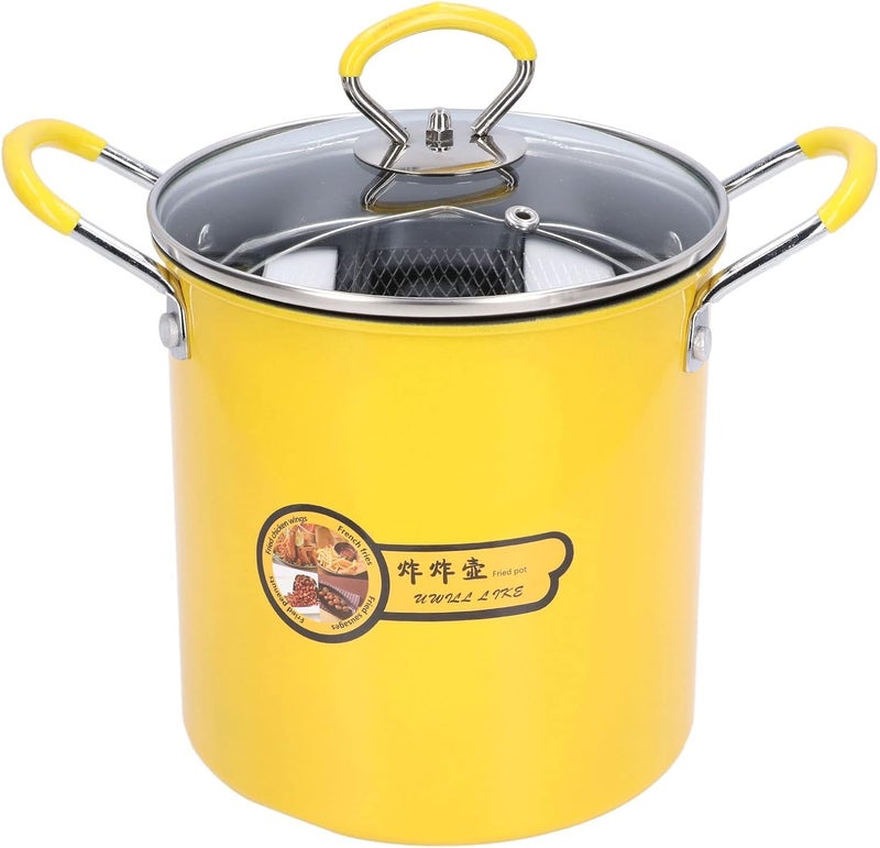 3L Mini Deep Fryer Pot, Fryer Basket Stainless Steel Deep Fryer Pot with Oil Filter Rack Lid for Home Kitchen Fryer Yellow - Image 1
