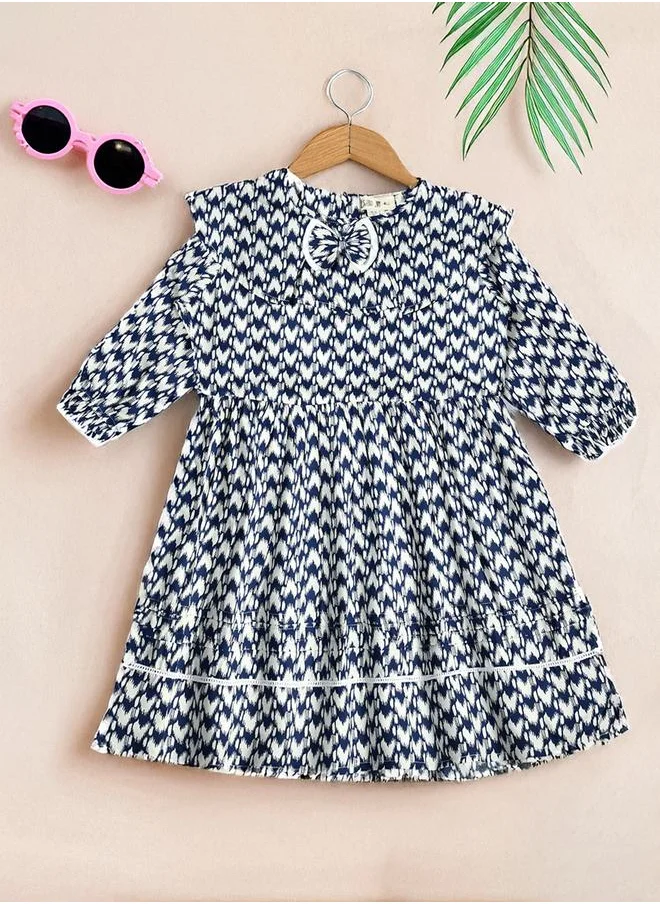 BELLA MODA Bella Moda All-Over Abstract Print Ruffle Trim Cotton Dress