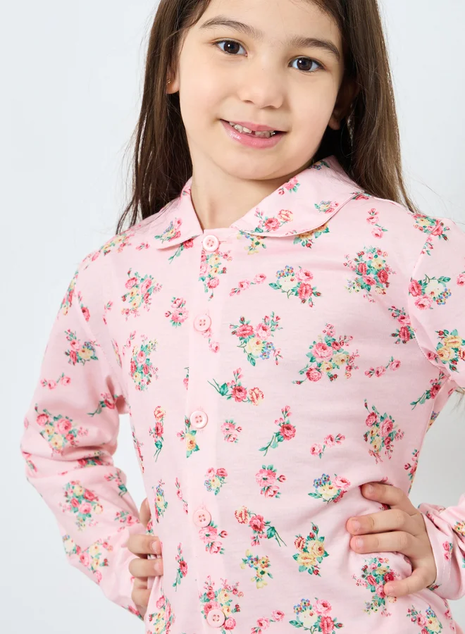 Styli Styli Girls Floral Print Shirt and Pyjama Set