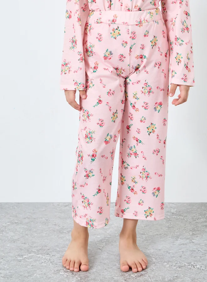 Styli Styli Girls Floral Print Shirt and Pyjama Set