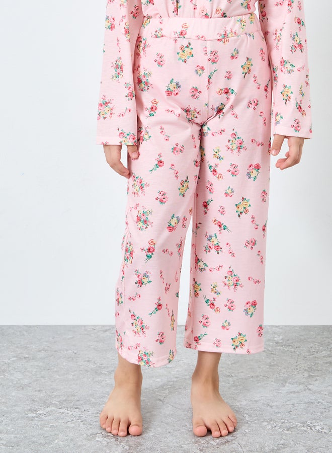 ستايلي طقم بيجامة وقميص بناتي بطبعة زهور - Image 5