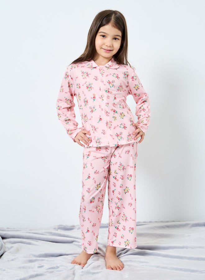 ستايلي طقم بيجامة وقميص بناتي بطبعة زهور - Image 2