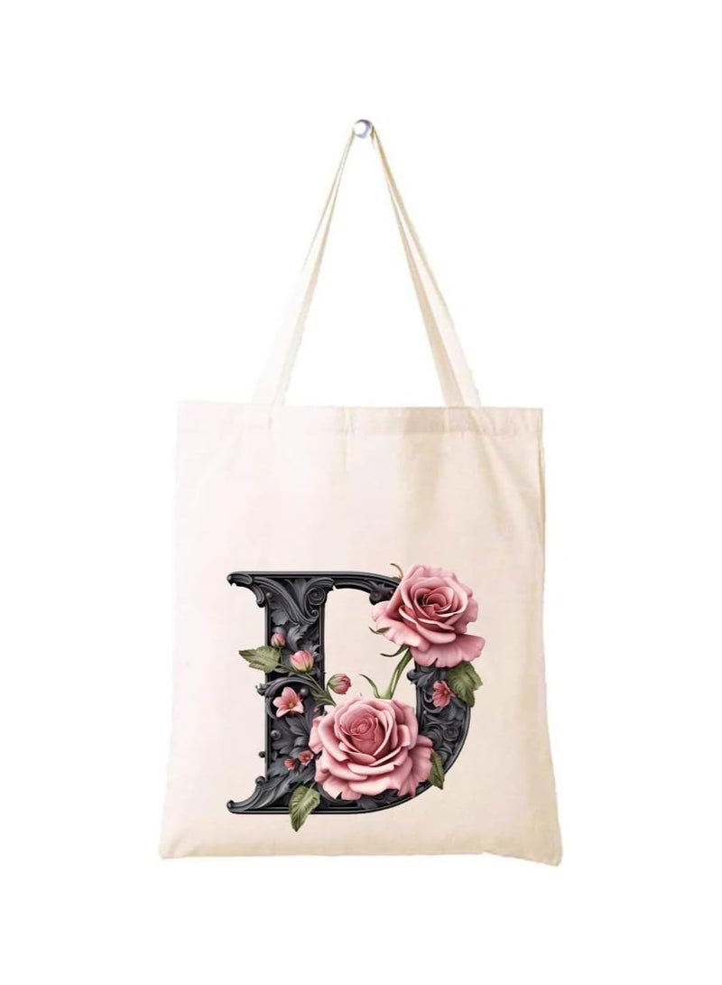 برينت شوب فور مي حقيبة يد قطنية مطبوعة بالحروف الأبجدية - حقيبة قطنية بتصميم حرف واحد أولي - مثالية للمدرسة - السفر - هدية عيد ميلاد - Image 1