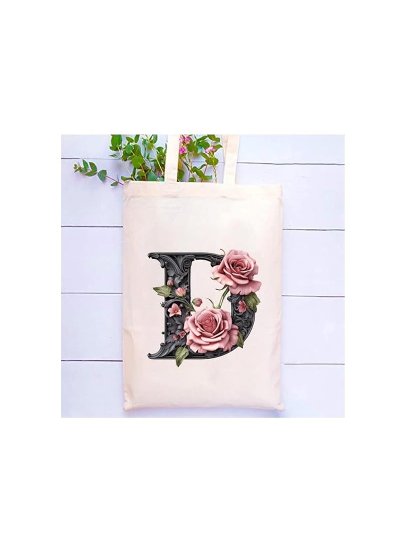 برينت شوب فور مي حقيبة يد قطنية مطبوعة بالحروف الأبجدية - حقيبة قطنية بتصميم حرف واحد أولي - مثالية للمدرسة - السفر - هدية عيد ميلاد - Image 2