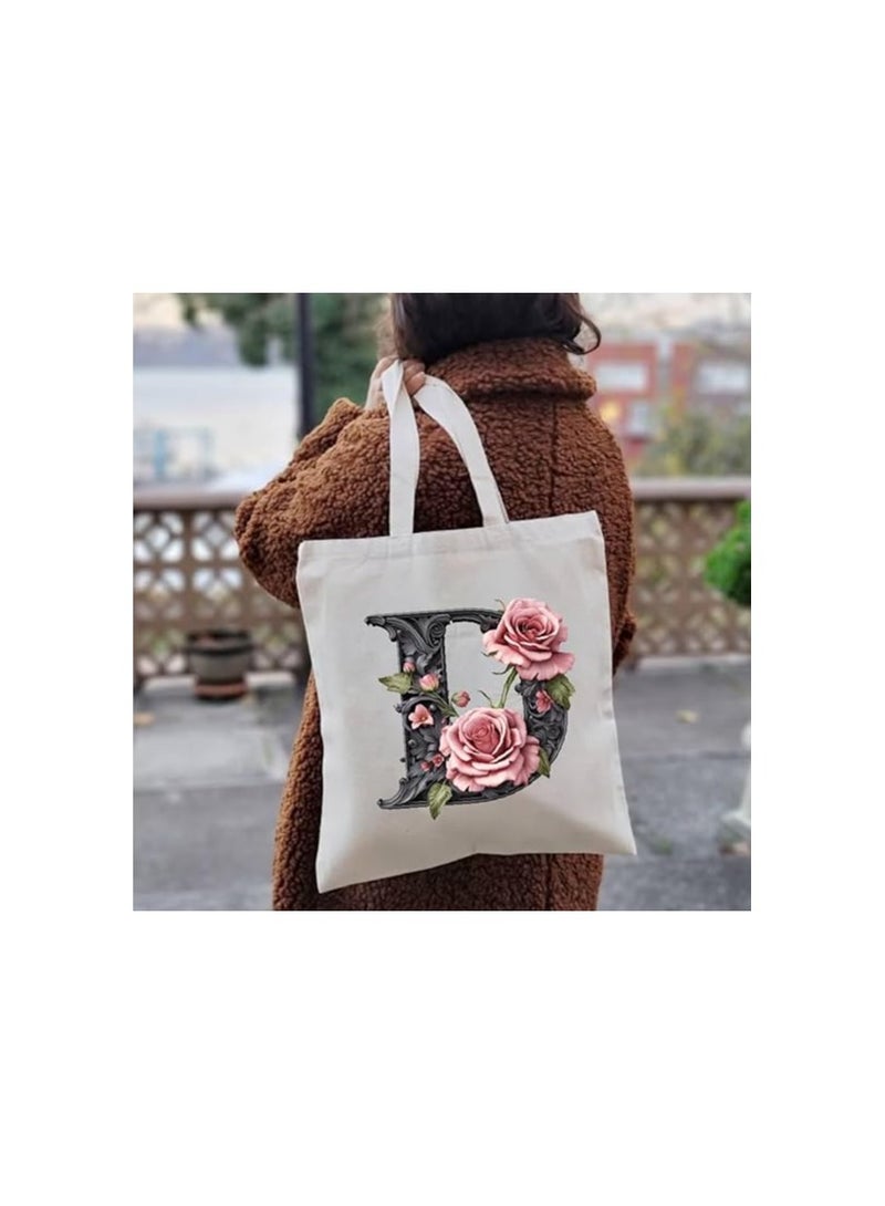 برينت شوب فور مي حقيبة يد قطنية مطبوعة بالحروف الأبجدية - حقيبة قطنية بتصميم حرف واحد أولي - مثالية للمدرسة - السفر - هدية عيد ميلاد - Image 3