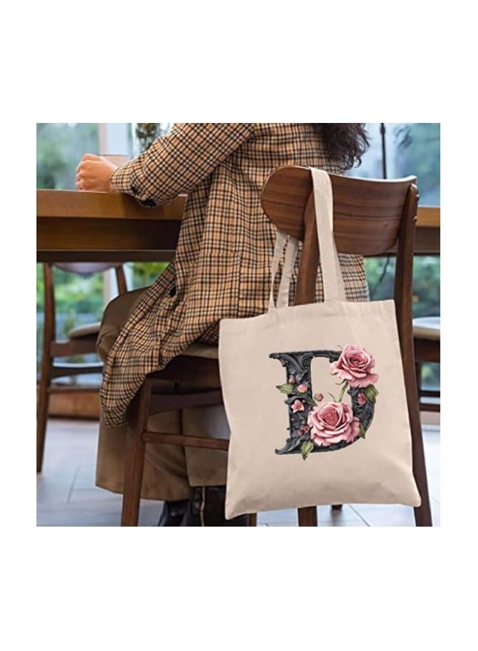 برينت شوب فور مي حقيبة يد قطنية مطبوعة بالحروف الأبجدية - حقيبة قطنية بتصميم حرف واحد أولي - مثالية للمدرسة - السفر - هدية عيد ميلاد - Image 5