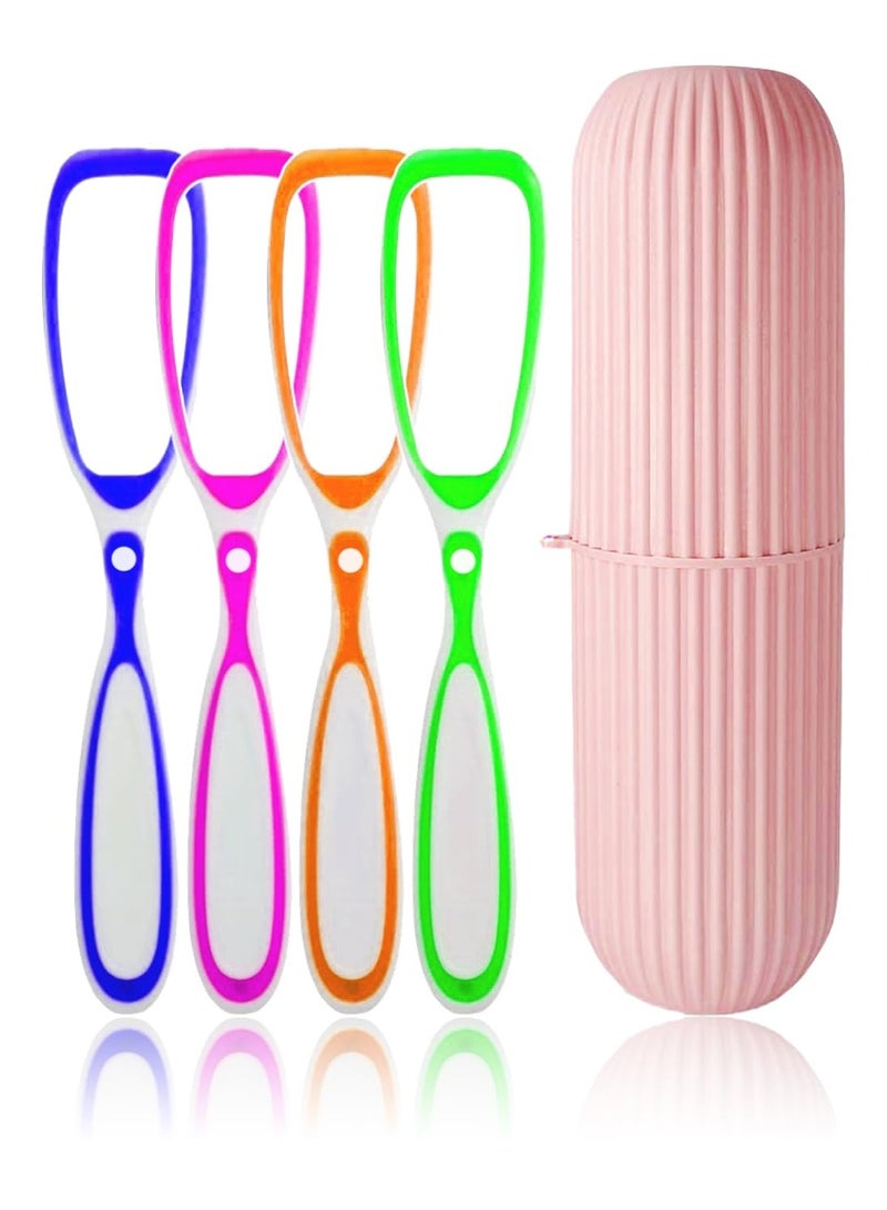 Style Keepers Pack of 4 Tongue Cleaner with capsule holder for Travel, portable capsule shaped tooth brush, tooth paste storage plastic case, flexible design for health, brush scrapper Oral care tool - Image 1