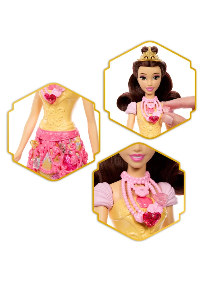 Disney  Princess Belle Fashion Doll & Accessories with 8 Surprises, Including Heart Gem Box, Ring for Child & 9 Pieces, Inspired by Movie  | Best Price UAE