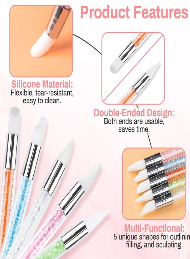 RAQEHO 5PCS Silicone Nail Tools - Dual Tipped Sculpture Tool Chrome Applicator for Sculpting & 3D Nail Gel,Polish, Resin, Chrome Nail Powder for Design,Drawing,Shaping,Dotting Manicure Must Have - Image 3