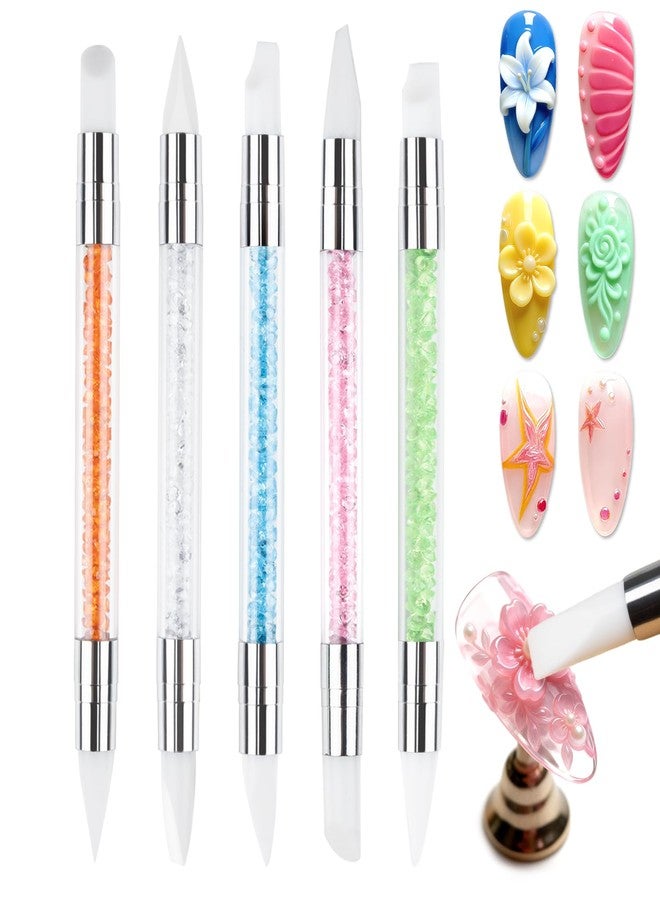 RAQEHO 5PCS Silicone Nail Tools - Dual Tipped Sculpture Tool Chrome Applicator for Sculpting & 3D Nail Gel,Polish, Resin, Chrome Nail Powder for Design,Drawing,Shaping,Dotting Manicure Must Have - Image 1