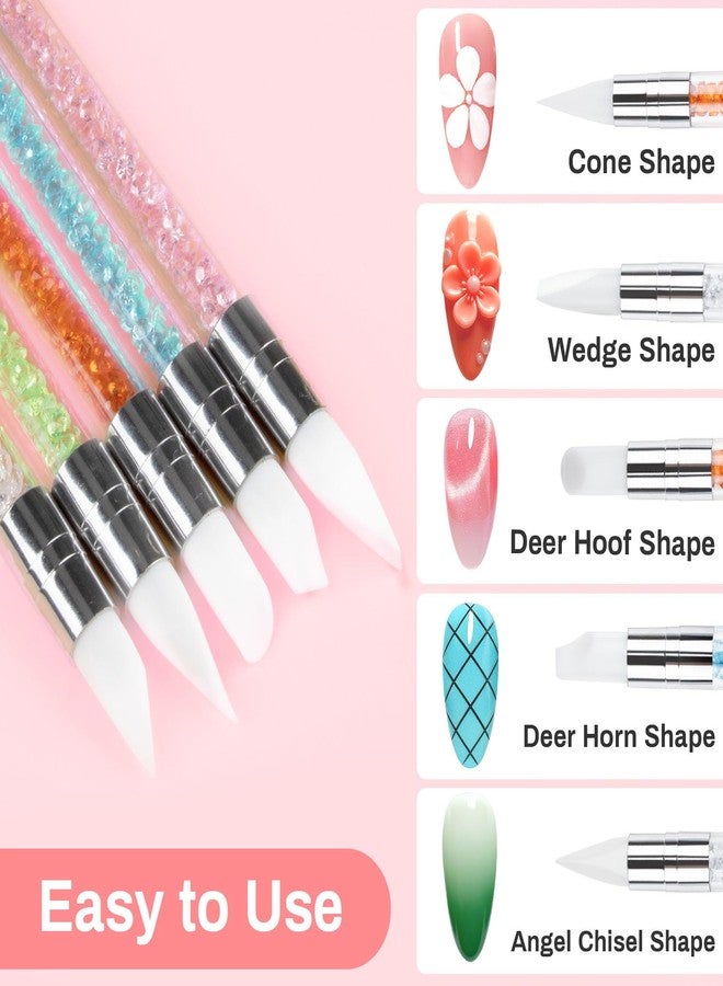 RAQEHO 5PCS Silicone Nail Tools - Dual Tipped Sculpture Tool Chrome Applicator for Sculpting & 3D Nail Gel,Polish, Resin, Chrome Nail Powder for Design,Drawing,Shaping,Dotting Manicure Must Have - Image 5
