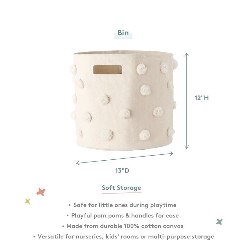 Pehr Pom Pom Basket, Bin (Grey) | 100% Cotton Canvas Storage for Nursery, Playroom & Home | Decorative Organizer | 13â€D x 12â€H - Image 3