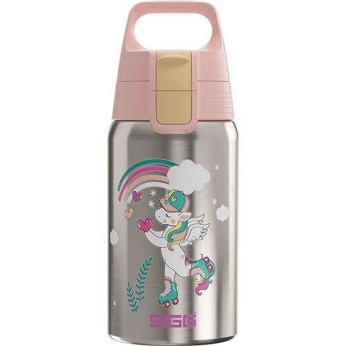 SIGG - Stainless Steel Kids Water Bottle - Shield One Uni Skate - Suitable For Carbonated Beverages - Leakproof - Lightweight - BPA Free - Brushed with Unicorn - 17 Oz - Image 1