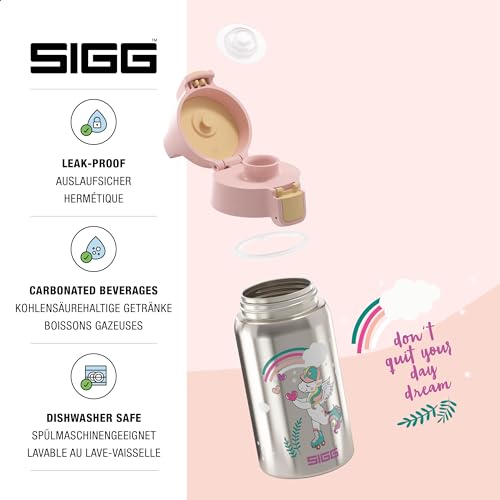 SIGG - Stainless Steel Kids Water Bottle - Shield One Uni Skate - Suitable For Carbonated Beverages - Leakproof - Lightweight - BPA Free - Brushed with Unicorn - 17 Oz - Image 3