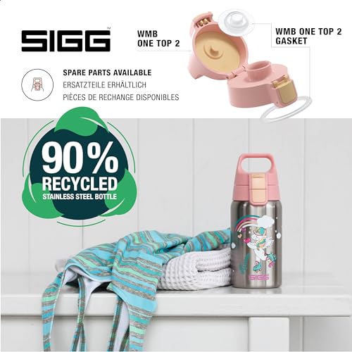 SIGG - Stainless Steel Kids Water Bottle - Shield One Uni Skate - Suitable For Carbonated Beverages - Leakproof - Lightweight - BPA Free - Brushed with Unicorn - 17 Oz - Image 4