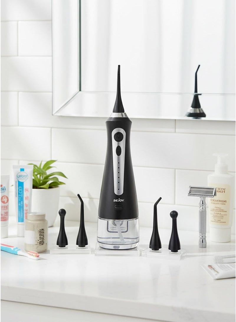 سيجوي جهاز تنظيف الأسنان بالماء اللاسلكي Sejoy C91-BLA، 6 فوهات، 3 أوضاع ضغط، قابل لإعادة الشحن عبر USB، جهاز ري فموي مقاوم للماء - أسود - Image 2