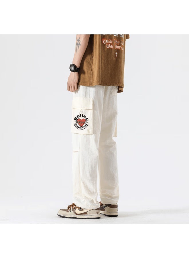 Poum Men's Workwear Quick-dry Pants Spring Summer Loose Straight-leg Sports Draped Tactical Pants Ym11 Khaki 2XL - Image 2