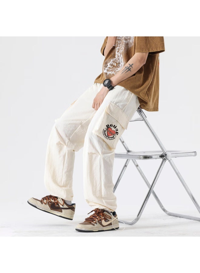 Poum Men's Workwear Quick-dry Pants Spring Summer Loose Straight-leg Sports Draped Tactical Pants Ym11 Khaki 2XL - Image 3