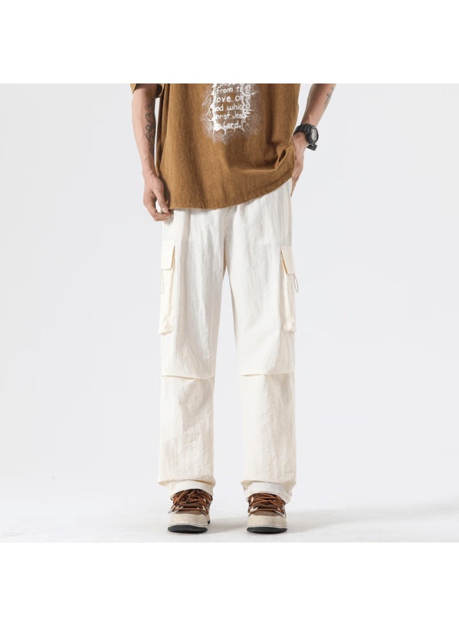 Poum Men's Workwear Quick-dry Pants Spring Summer Loose Straight-leg Sports Draped Tactical Pants Ym11 Khaki 2XL - Image 1