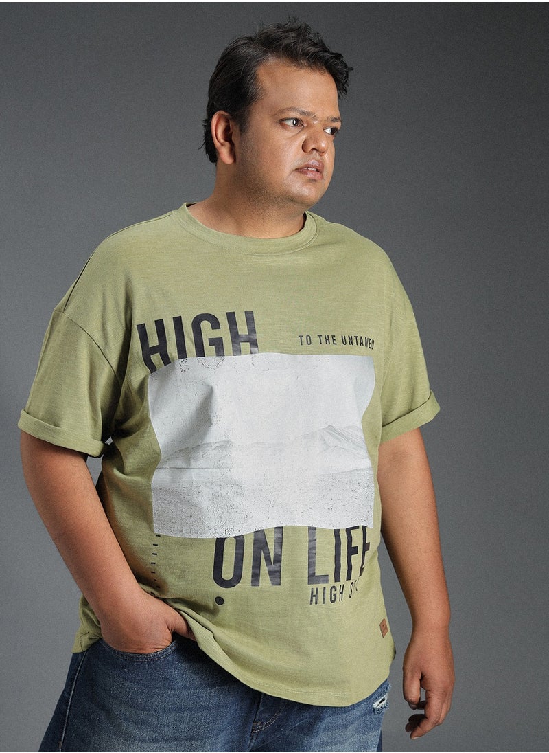 HIGH STAR - Regular Green T-Shirt for Men with Printed Design and Crew Neck - Image 1