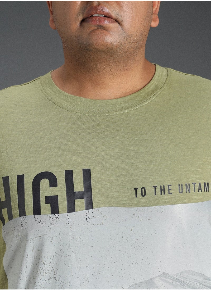 HIGH STAR - Regular Green T-Shirt for Men with Printed Design and Crew Neck - Image 1