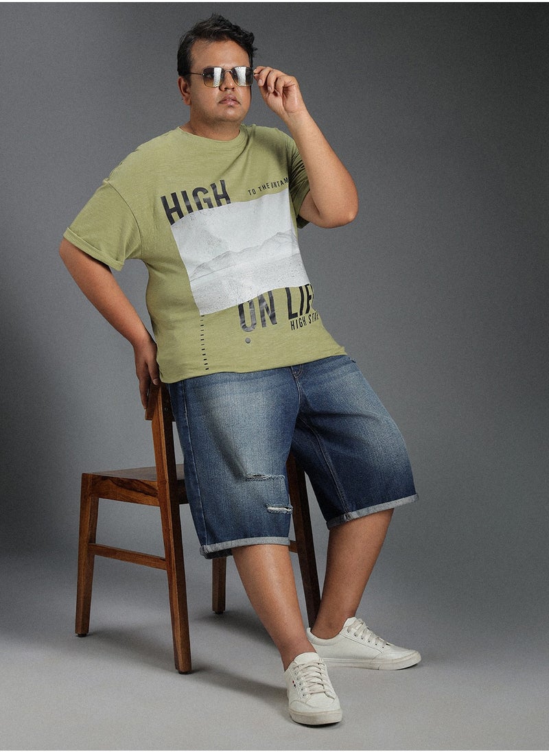 HIGH STAR - Regular Green T-Shirt for Men with Printed Design and Crew Neck - Image 1