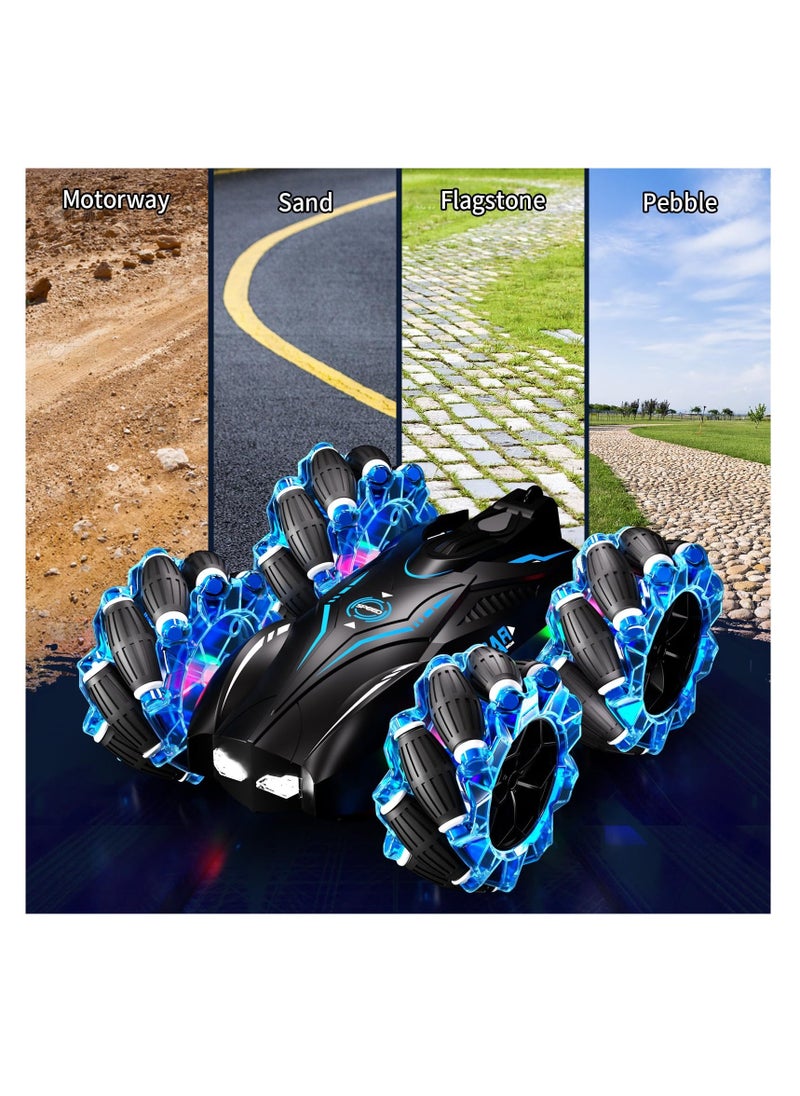 RC Gesture Sensing Stunt Car 2.4GHz 4WD Remote Control Car with Cool Light Double Sided Rotating Off Road Vehicle 360° Flips Cars Outdoor Toys Car for Kids Birthday Gifts Blue - Image 4