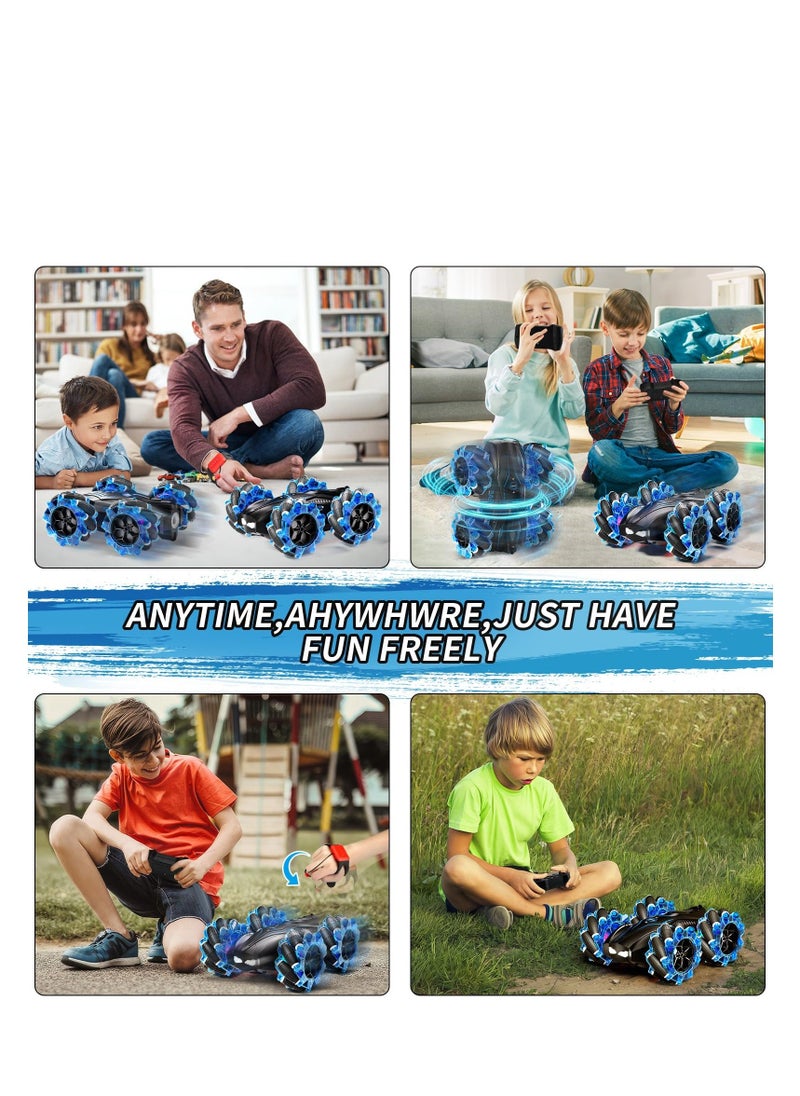 RC Gesture Sensing Stunt Car 2.4GHz 4WD Remote Control Car with Cool Light Double Sided Rotating Off Road Vehicle 360° Flips Cars Outdoor Toys Car for Kids Birthday Gifts Blue - Image 5