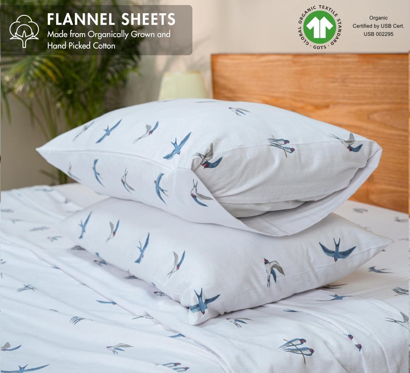 RUVANTI Flannel Sheets Full Size - GOTS Certified 100% Organic Cotton, 4 Piece Warm, Soft & Breathable Set, Deep Pocket Snug Fit, Double Brushed Cozy All Season Bedding, Whispering Wings - Image 2