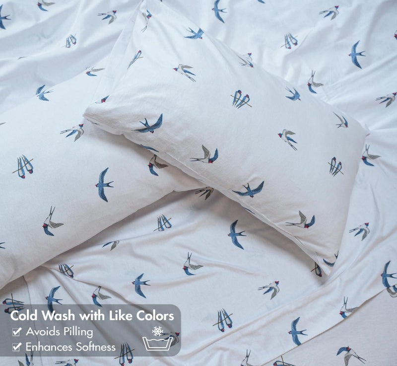 RUVANTI Flannel Sheets Full Size - GOTS Certified 100% Organic Cotton, 4 Piece Warm, Soft & Breathable Set, Deep Pocket Snug Fit, Double Brushed Cozy All Season Bedding, Whispering Wings - Image 4