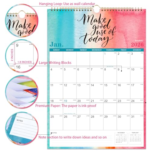Journaltastic 2026 Calendar - 2026 Wall Calendar, January 2026 - December 2026, 12 Monthly with Thick Paper, 12" x 17", Large Blocks with Julian Dates, Twin-Wire Binding, Hanging Hole - Image 4
